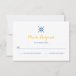 Cartão RSVP Casamento de Ícone de Azulejo Amarelo Azul do Medi