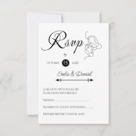 Cartão RSVP Casamento de ilustração de Casal de Arte de Linha 
