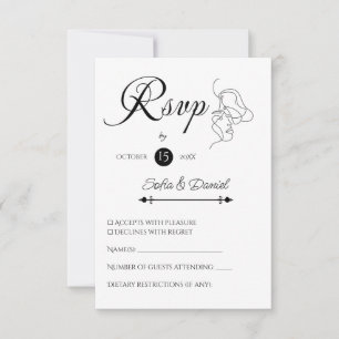 Cartão RSVP Casamento de ilustração de Casal de Arte de Linha 