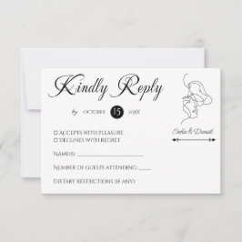 Cartão RSVP Casamento de ilustração de Casal de Arte de Linha 