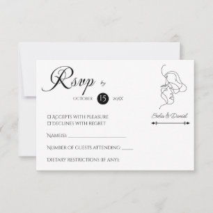 Cartão RSVP Casamento de ilustração de Casal de Arte de Linha 
