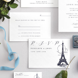 Cartão RSVP Casamento de Ilustração de Torre Eiffel com Script