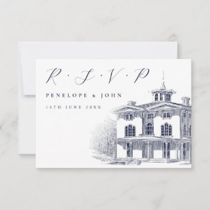 Cartão RSVP Casamento de Ilustração de Villa Italiano com Scri