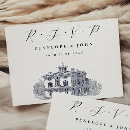 Cartão RSVP Casamento de Ilustração de Villa Italiano Elegante