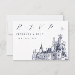 Cartão RSVP Casamento de Ilustração do Castelo de Script Elega