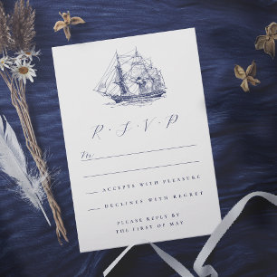 Cartão RSVP Casamento de Ilustração Náutica Elegante