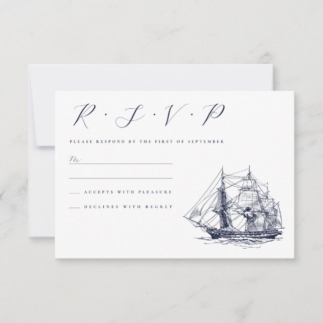 Cartão RSVP Casamento de Ilustração Náutica Vintage (Frente)