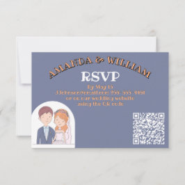 Cartão RSVP Casamento de Ilustração Simples e De Cartoon-Iike