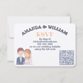 Cartão RSVP Casamento de Ilustração Simples e De Cartoon-Iike
