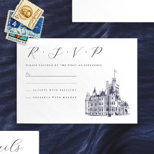 Cartão RSVP Casamento de Ilustração Vintage Castle Venue