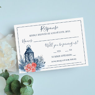 Cartão RSVP Casamento de Indigo Bliss Watercolor Floral Lanter