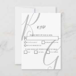 Cartão RSVP Casamento de Iniciais de Monograma Branco e Preto
