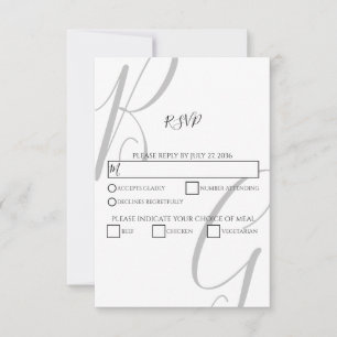 Cartão RSVP Casamento de Iniciais de Monograma Branco e Preto