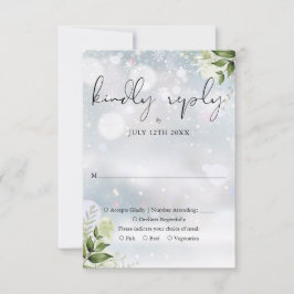 Cartão RSVP Casamento de Inverno com Elegante Verde Botânico R
