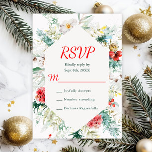 Cartão RSVP Casamento de Inverno com Flora Elegante