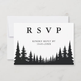 Cartão RSVP Casamento de Inverno com Pinheiros Preto e Branco