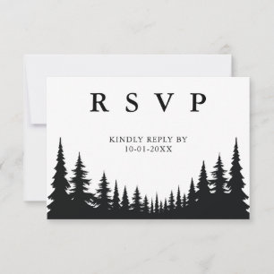 Cartão RSVP Casamento de Inverno com Pinheiros Preto e Branco