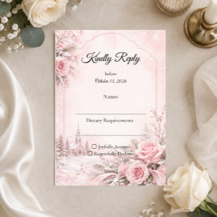 Cartão RSVP Casamento de Inverno com Toque Romântico de Rosa