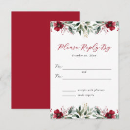Cartão RSVP Casamento de Inverno de Natal Vermelho Azevinho e