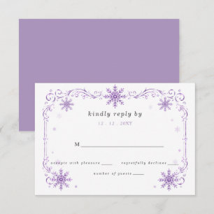 Cartão RSVP Casamento de Inverno Elegante Flocos de Neve Roxos