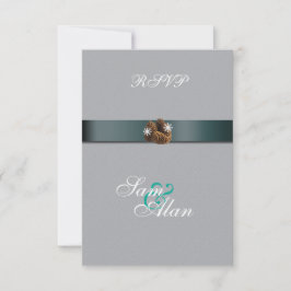 Cartão RSVP Casamento de Inverno Flocos de Neve Pinhas