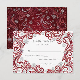Cartão RSVP Casamento de Inverno Flocos de Neve Vermelhos Prat