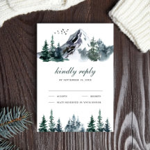 Casamento de Inverno Floresta Montanhosa Aquarela 