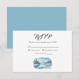 Cartão RSVP Casamento de Inverno no Lago da Montanha Nevada