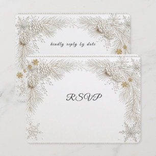Cartão RSVP Casamento de Inverno Ramos de Pinheiro Flocos de N
