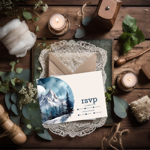 Cartão RSVP Casamento de Inverno Rústico com Aquarela na Flore