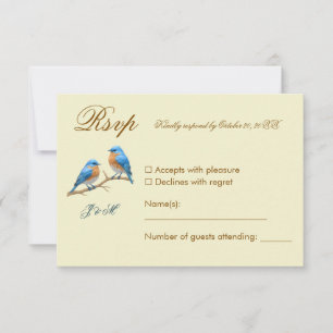 Cartão RSVP Casamento de Ivory Pastel Lovebird Romântico Blueb