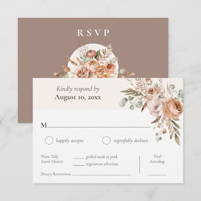 Cartão RSVP Casamento de Janto de Boho Floral de Tonelada Leve (Frente/Verso)