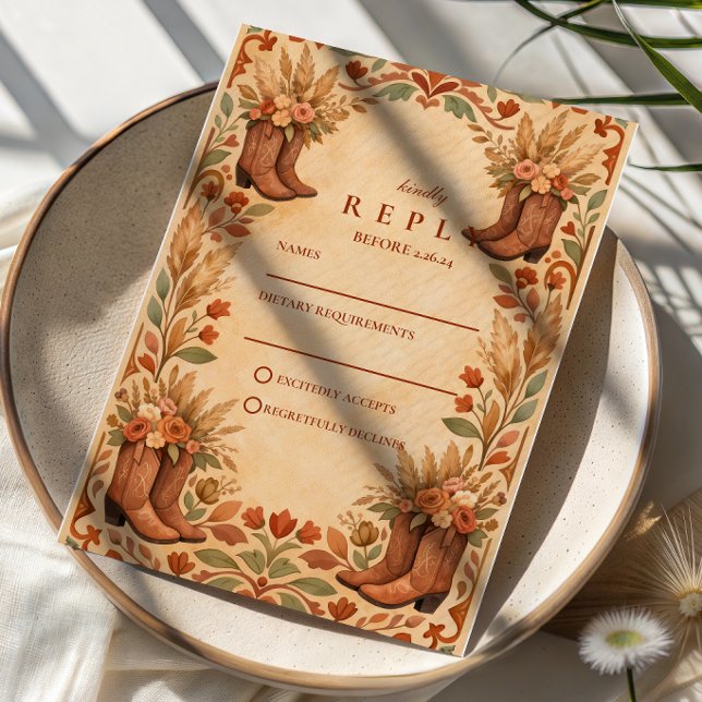 Cartão RSVP Casamento de Jardim Boho Western (Criador carregado)