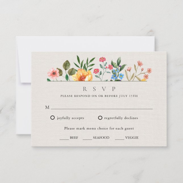 Cartão RSVP Casamento de Jardim Botânico de Flores Selvagens (Frente)