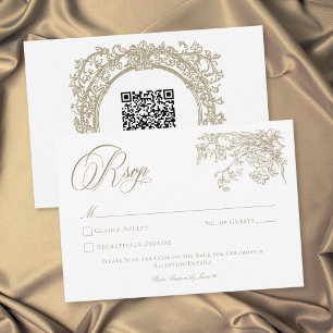Cartão RSVP Casamento de Jardim com Brasão de Ouro Elegante Vi