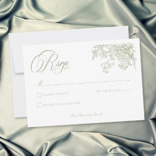 Cartão RSVP Casamento de Jardim com Brasão Verde Elegante Vint