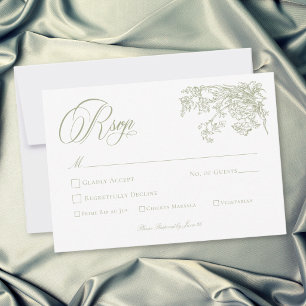 Cartão RSVP Casamento de Jardim com Brasão Verde Elegante Vint