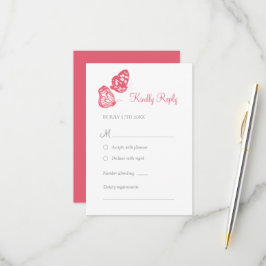 Cartão RSVP Casamento de Jardim de Borboleta Floral Coral Rosa