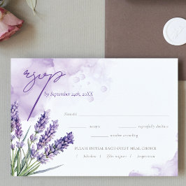 Cartão RSVP Casamento de Jardim de Lavanda de Aquarela