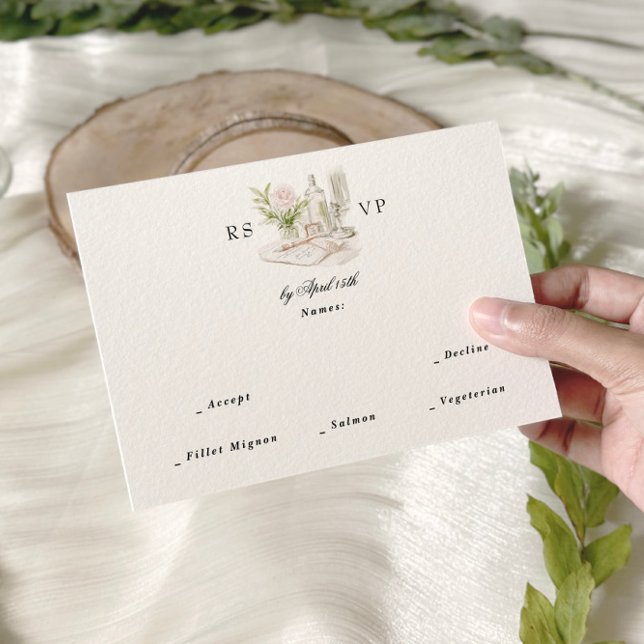 Cartão RSVP Casamento de Jardim de Manor de Aquarela Elegante (Criador carregado)