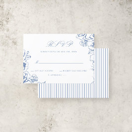 Cartão RSVP Casamento de Jardim Floral Azul-Vintage com Script