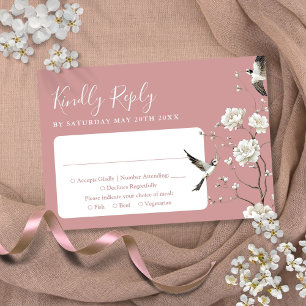 Cartão RSVP Casamento de jardim floral de chinoiserie rosa poe