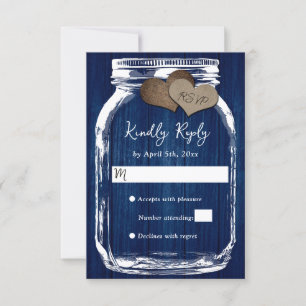 Cartão RSVP Casamento de Jarro de Mason de Madeira Azul Marinh