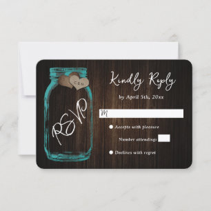 Cartão RSVP Casamento de Jarro de Pedra Azul Country Madeira R