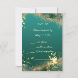 Cartão RSVP Casamento de joias de ouro verde-esmeralda