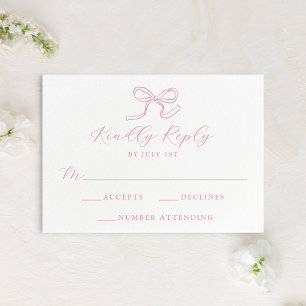 Cartão RSVP Casamento de Laço Rosa Elegante