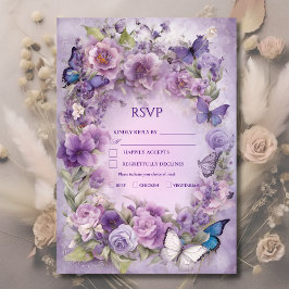 Cartão RSVP Casamento de Lavanda de Borboleta Botânica Vintage