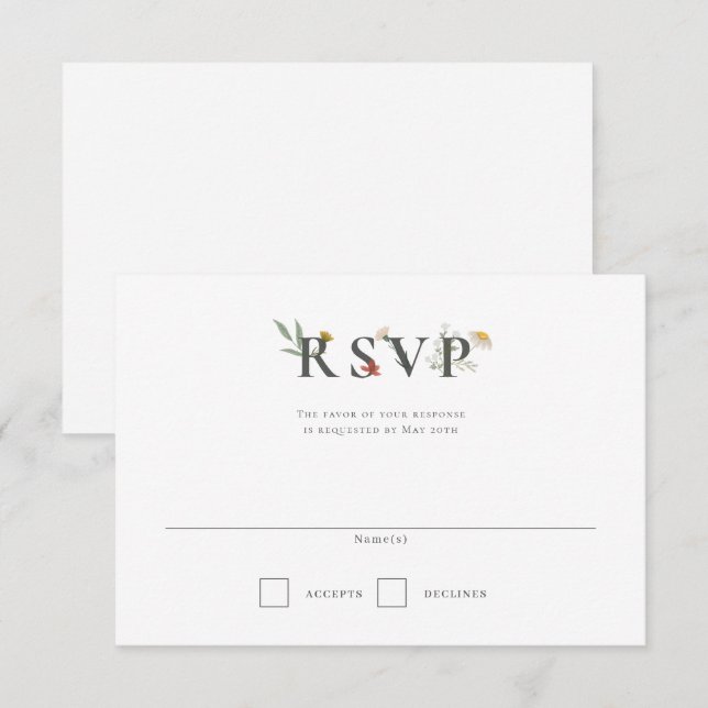 Cartão RSVP Casamento de Leander Wildflower (Frente/Verso)