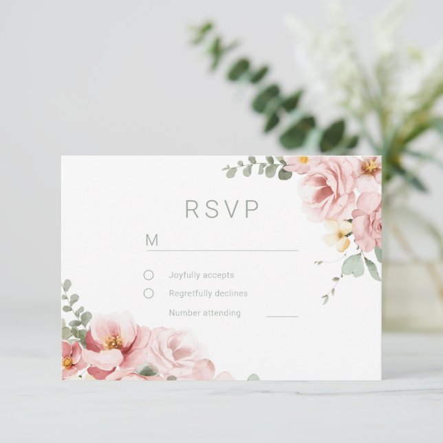 Cartão RSVP Casamento de Legança Divina Verde Blush & Sage (Em pé/Frente)