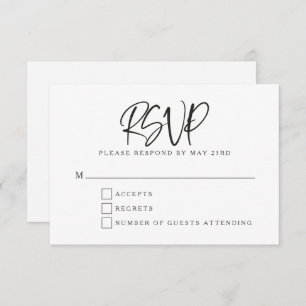 Cartão RSVP Casamento de Letra Moderna de Script Branco Negro